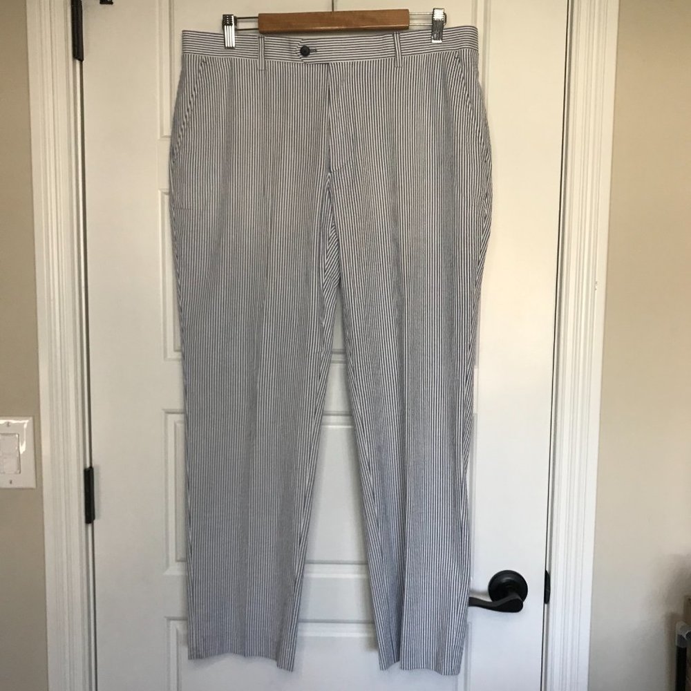 Tommy Hilfiger Mens Seersucker Dress Pants Blue White Striped Cotton Blend 36X30 - Picture 2 of 8